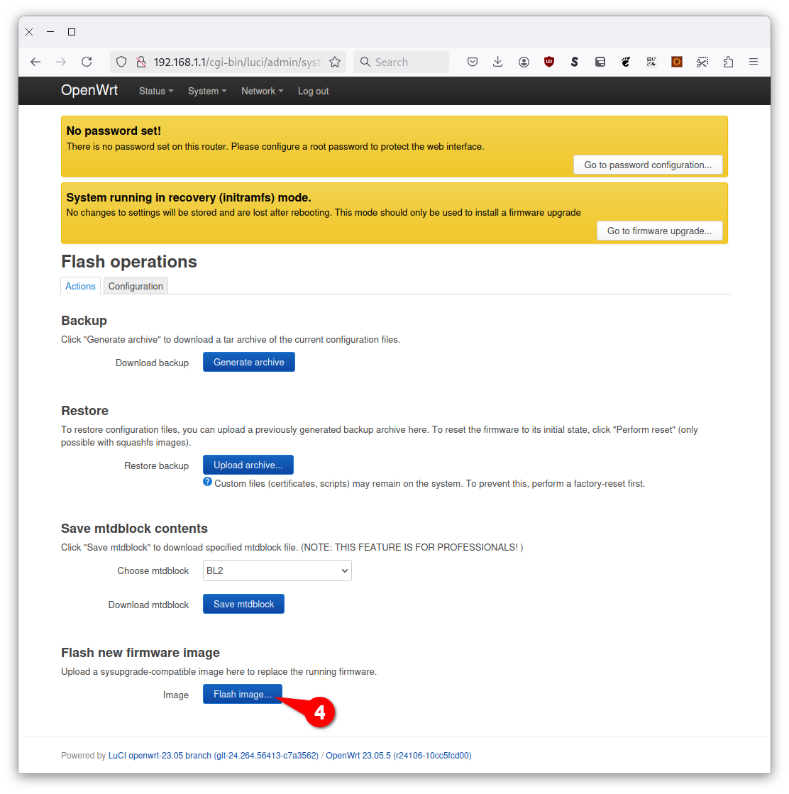 Кнопка Flash image в LuCI OpenWrt